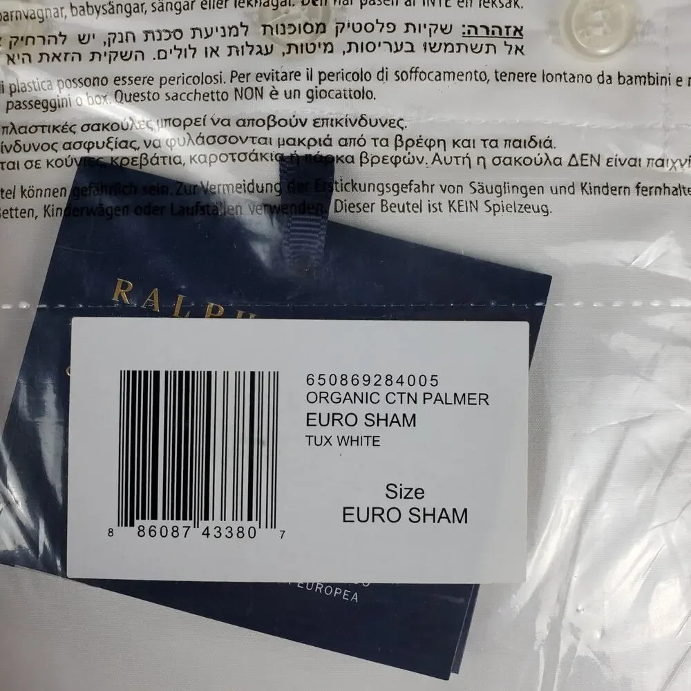 NEW Ralph Lauren Home Palmer Percale Euro Sham Tuxedo White Organic Cotton